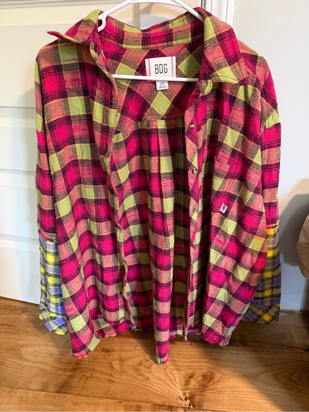 BDG Pink and Lime Plaid Button-Down Shirt